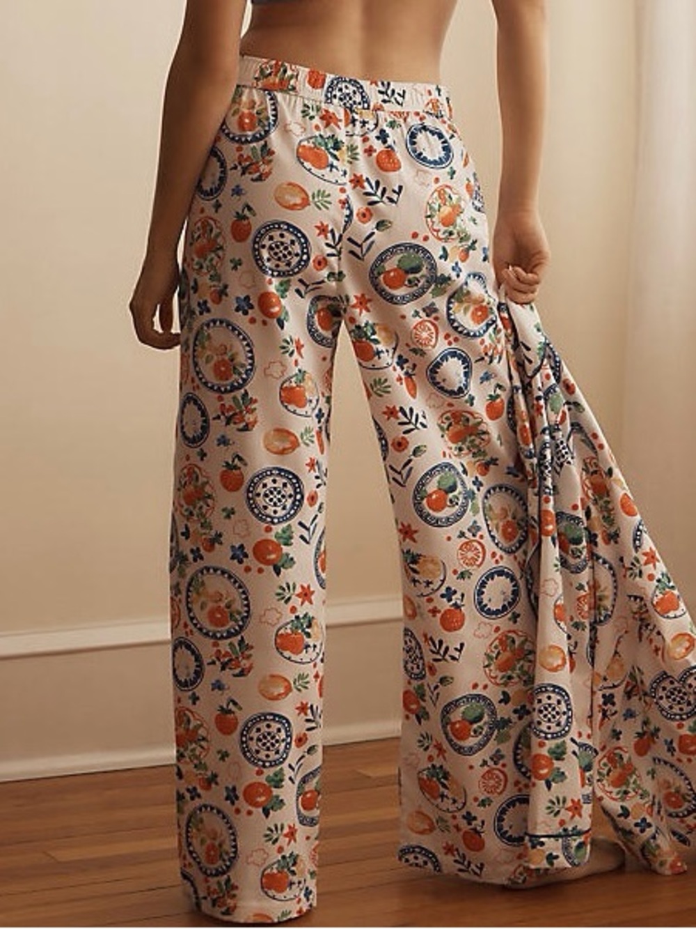 Anthropologie LyreBird Cloud Flannel Pajama Pants in Ivory Citrus Fruit